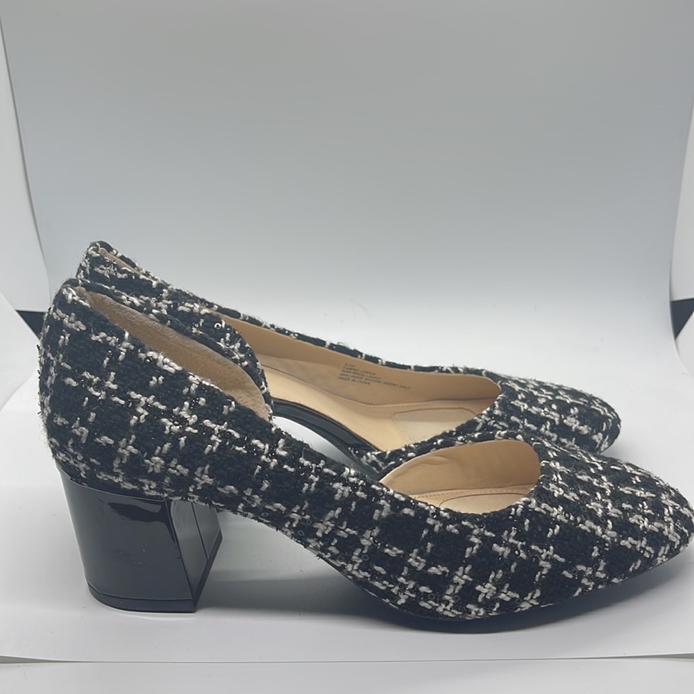 Alex Marie black and white fabric upper cork sole size 9.5M heels
